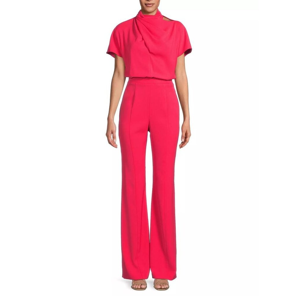 Black Halo Womens Estella High Neck Jumpsuit Coral Short Flutter Sleeves size 4